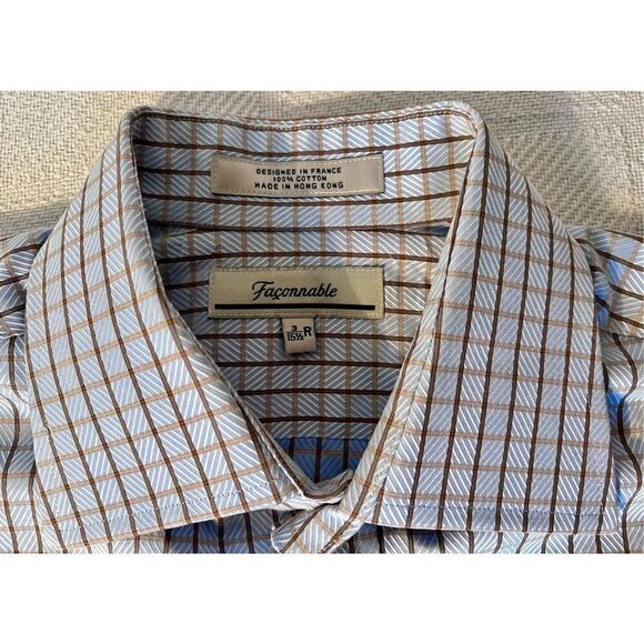Faconnable France Dress Shirt Designer Plaid Long Sleeve Mens Size 3/15.5R - Picture 5 of 11
